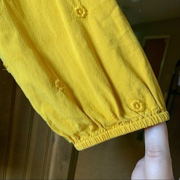 LOFT Gold Embroidered Floral Front-Tie Blouse  Women's Size Small - Picture 3 of 10